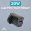 Engage Dual Port C+A 30W Pwr Adapter W/Interchangeable Uk/Eu Plug(8954526522357)