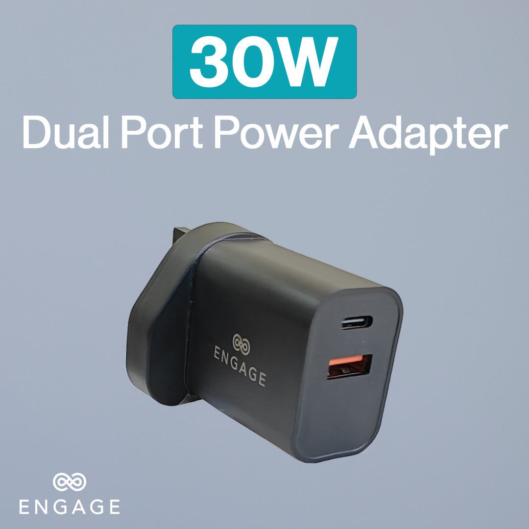 Engage Dual Port C+A 30W Pwr Adapter W/Interchangeable Uk/Eu Plug(8954526522357)