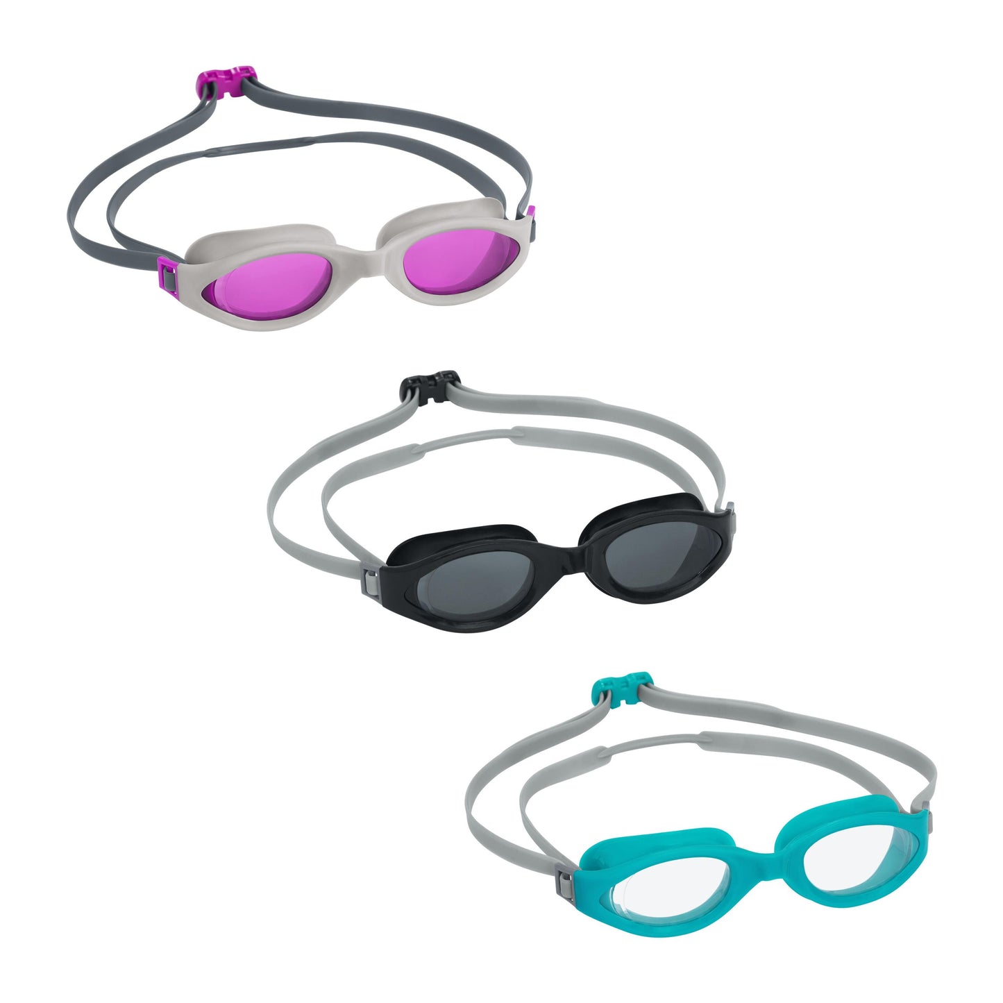 Bestway Accelera 3-Pack Goggles (Contents: Three Pairs of Goggles, 3 Assorted Colors) Age 14+