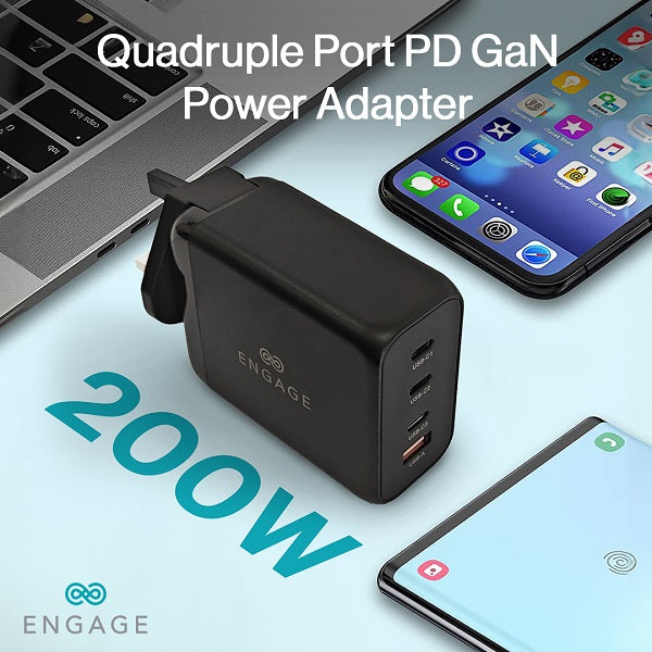 Engage 200W Pd Gan Travel Charger (Black)(8954526522115)