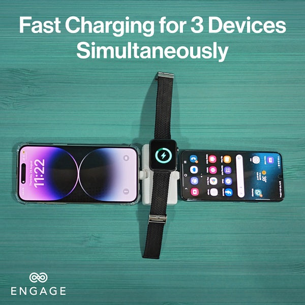 Engage Portable Dual Port Lightning/Usb-C & Watch Charging Powerbank(5000Mah)-White
