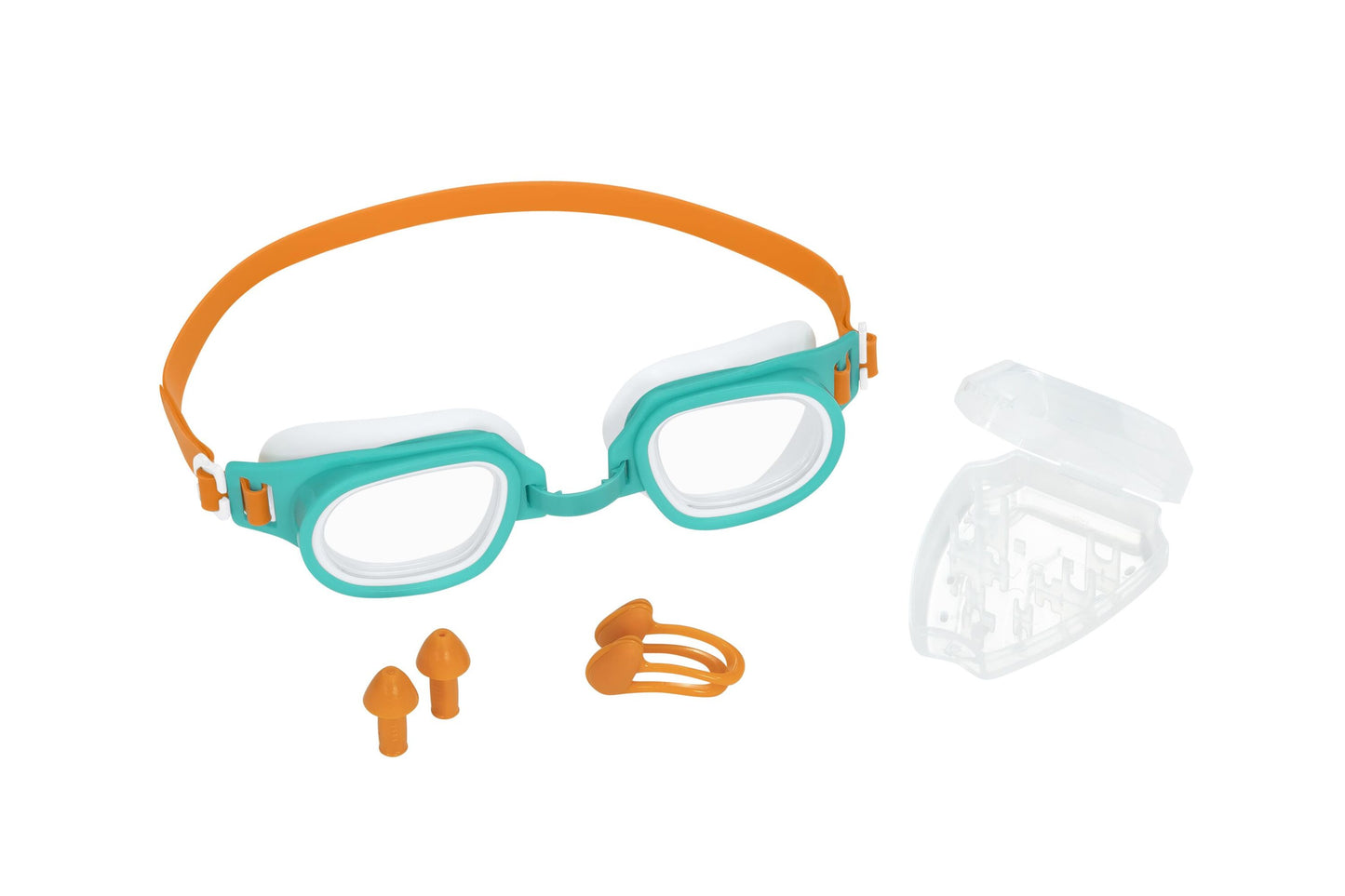 Bestway Aquanaut Essential Goggles Set (Contents: One Pair of Nose Clips, One Pair of Ear Plugs, and One Pair of Goggles,1 Assorted Colors) - Age 7+
