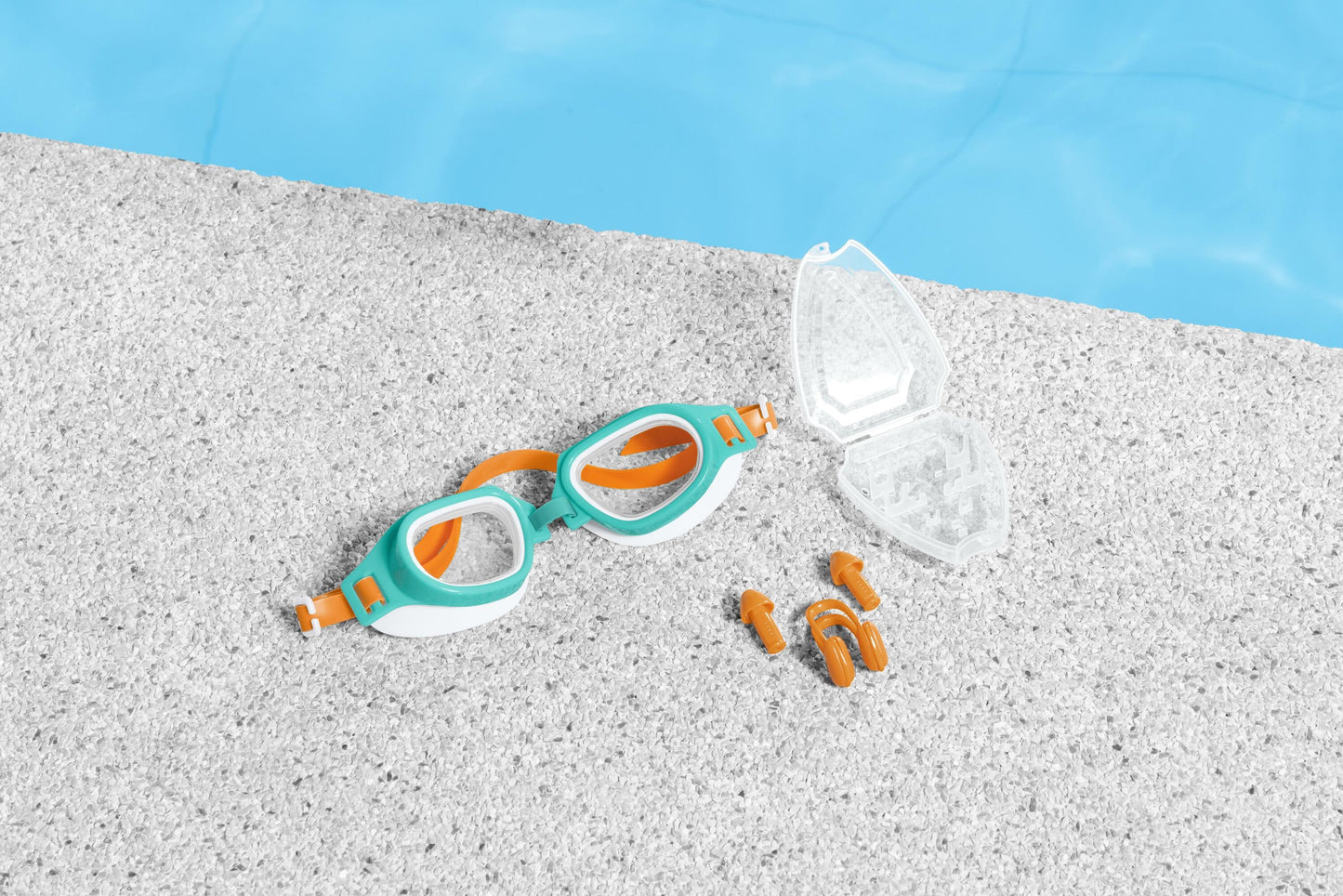 Bestway Aquanaut Essential Goggles Set (Contents: One Pair of Nose Clips, One Pair of Ear Plugs, and One Pair of Goggles,1 Assorted Colors) - Age 7+