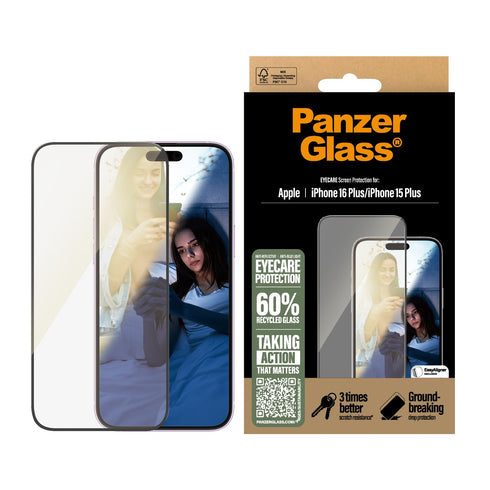 PanzerGlass Ultra-Wide Fit EyeCare Anti-Reflective & Bluelight Screen Protector For Apple iPhone 16 Plus - Clear
