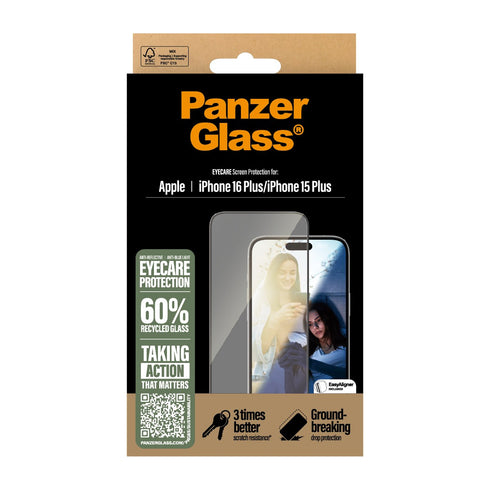 PanzerGlass Ultra-Wide Fit EyeCare Anti-Reflective & Bluelight Screen Protector For Apple iPhone 16 Plus - Clear