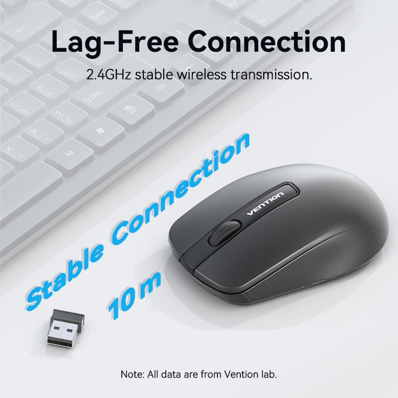 Vention 3-Button Wireless Computer Mouse with USB Receiver - 1200dpi / 2.4GHz / Black