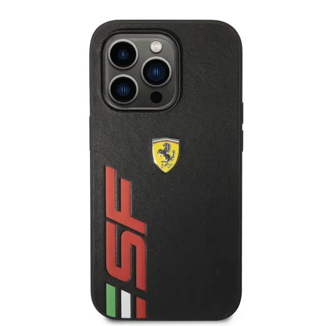 Ferrari iPhone 14 Pro PU Leather Case With Printed Big SF Logo - Black Accessories > Mobiles & Tablets > Mobiles
