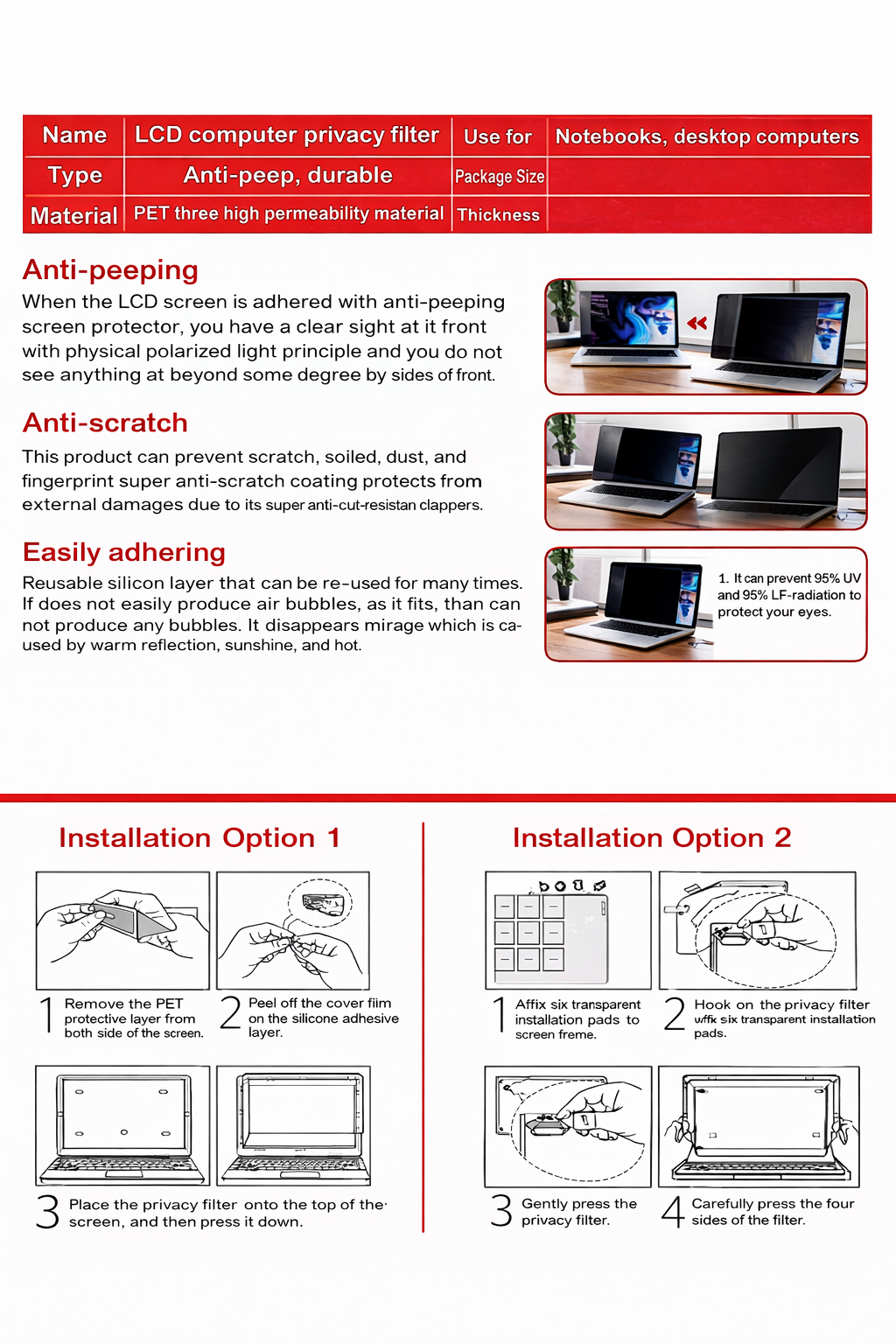 Privacy Filter For Notebook And LCD Monitors - 15.6-inch
