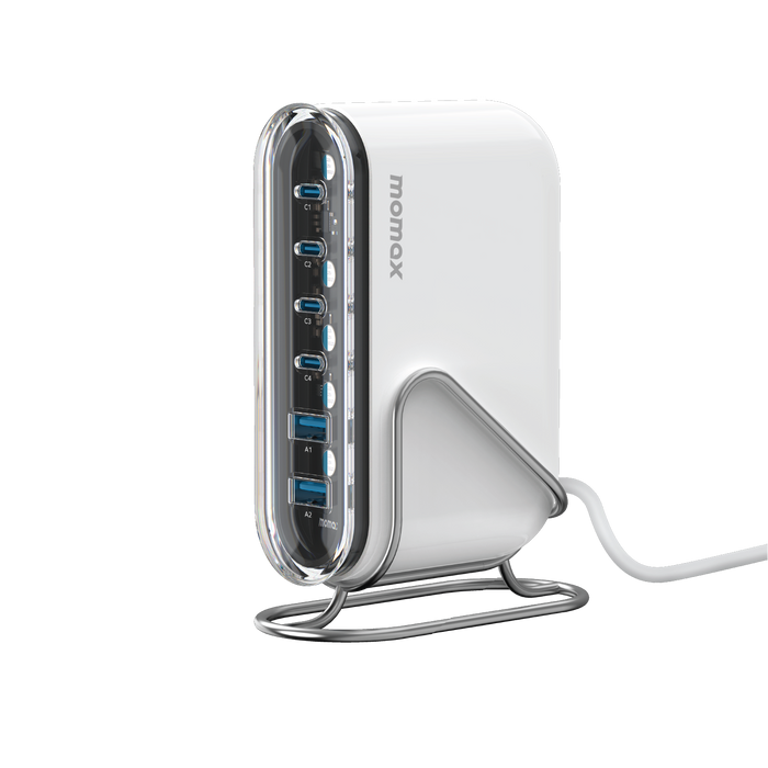 MOMAX 1-Charge Flow+ 6-Port GaN Charger - 120W / USB-A / USB-C /  White