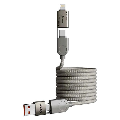 XPower MF240 Zinc Alloy Sync & Charge Cable - 240W / USB-C / USB-A / Lightning / 1.2 Meter / Titanium