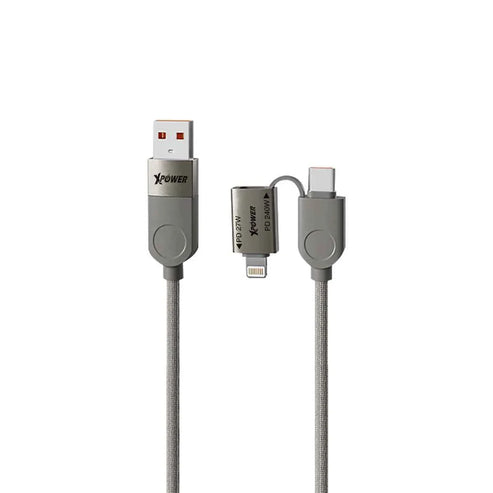 XPower MF240 Zinc Alloy Sync & Charge Cable - 240W / USB-C / USB-A / Lightning / 1.2 Meter / Titanium