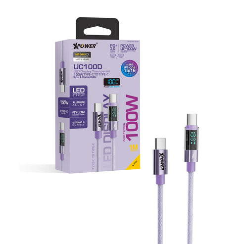 XPower UC100D LED Display Sync & Charge Cable - 100W / USB-C / 1 Meter / Purple