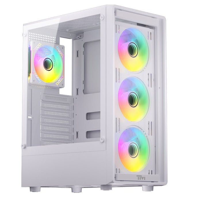 Twisted Minds Phantom Series ATX Mid Tower Gaming Case - White (4 ARGB Fans Included)