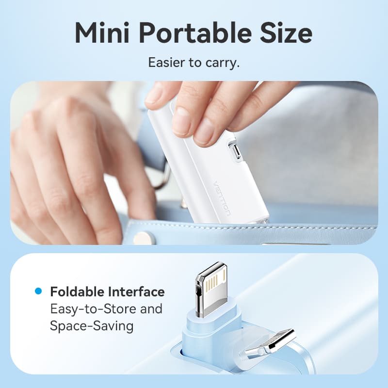 Vention Power Bank LED Display 4800mAh (USB-C + Lightning + USB-C) 22.5W Foldable USB-C Type - Black