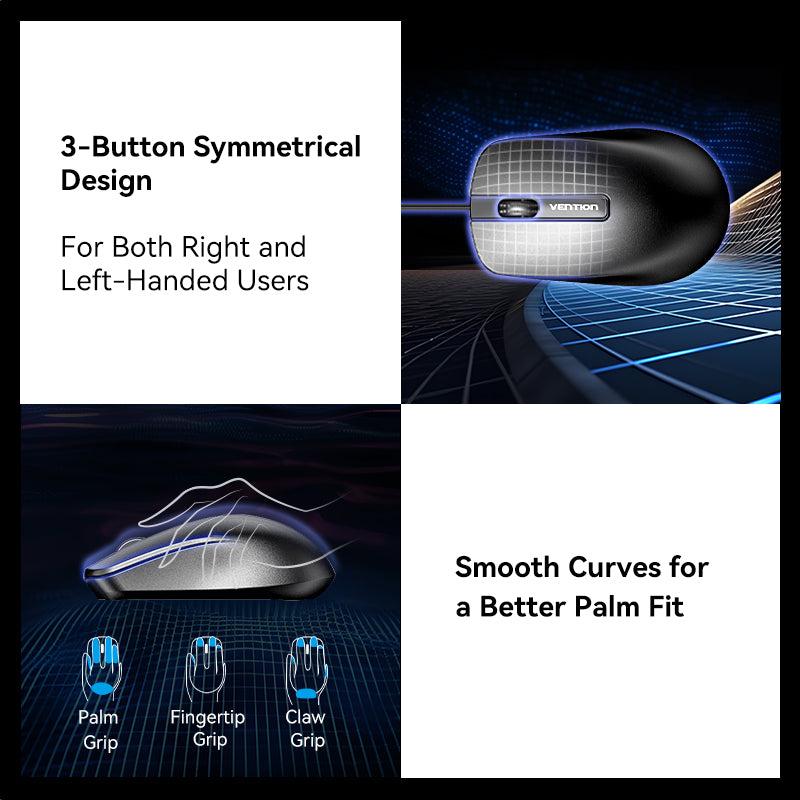 Vention 3-Button USB Wired Computer Mouse - 1.5 Meter / 1200dpi / Black