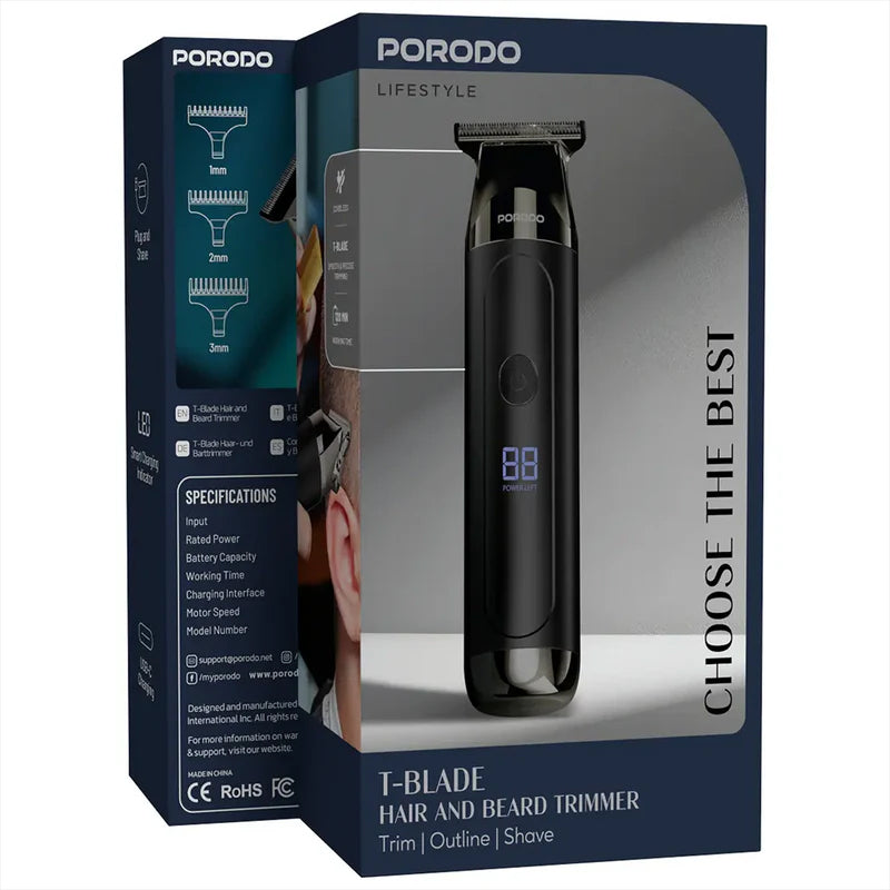 Porodo Lifestyle T-Blade Hair & Beard Trimmer - Black