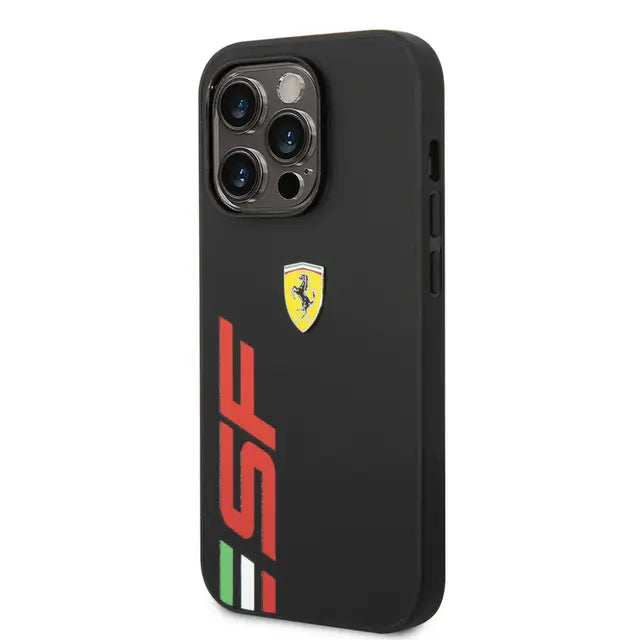 Ferrari iPhone 14 Pro PU Leather Case With Printed Big SF Logo - Black Accessories > Mobiles & Tablets > Mobiles
