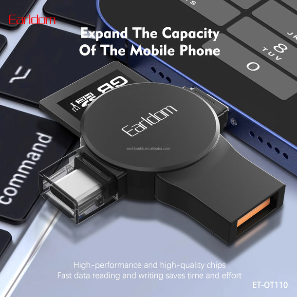 Earldom OT110 5-n-1 Card Reader - SD Card / Micro SD /  Type-C / Lighting / USB-A/ Black