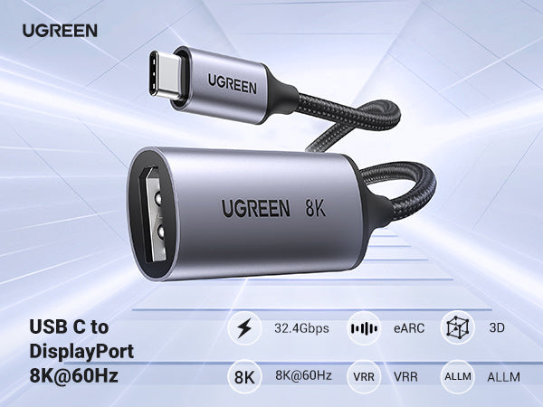 UGREEN USB-C to DisplayPort Cable - 8K / Up to 8K @ 60Hz