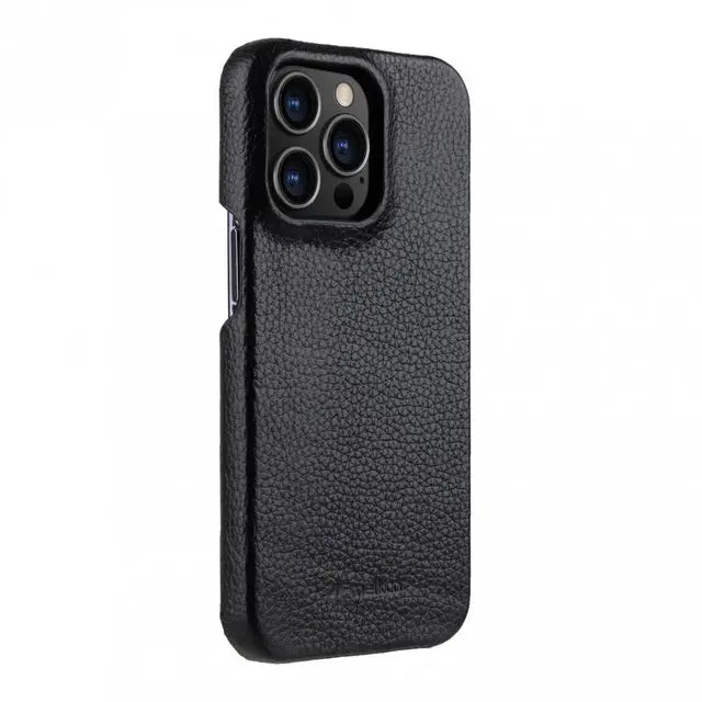 Melkco Back Snap Series Lai Chee Pattern Premium Leather Snap Cover Case - Apple iPhone 13 Pro Max 6.7’’ / Black
