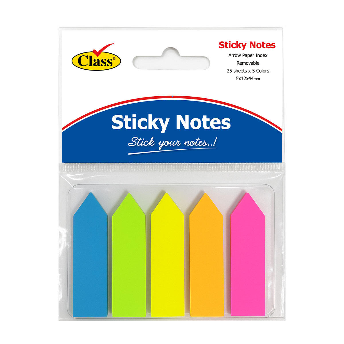 Class Film Index Arrow Shape Sticky Notes - 5x12x44mm / 25 Sheets x 5 Colors