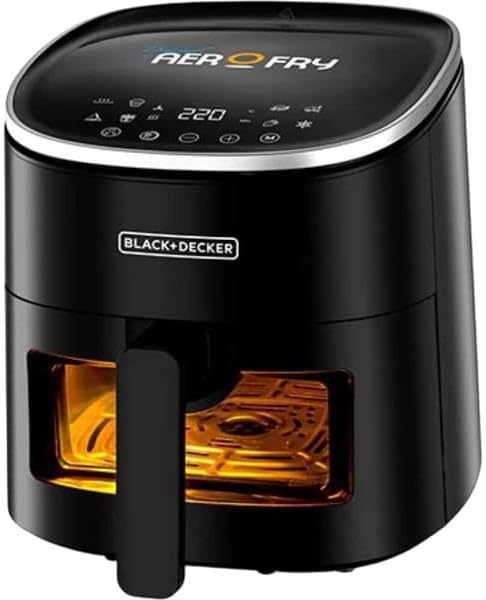 Black+Decker Aerofry Digital Air Fryer, 1300W, 4.2 litres Capacity, Rapid Hot Air Circulation for Frying, Grilling, Baking and Broiling, Brushed Finish, Viewing Window - Black - AF4210-B5
