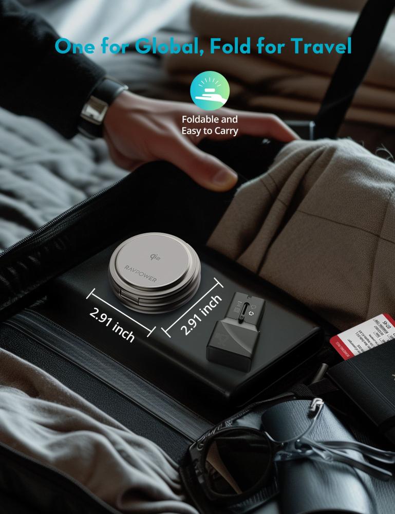 RAVPower RP-WC1008 Premium Foldable 3-in-1 Wireless Charger - 15W / Titanium