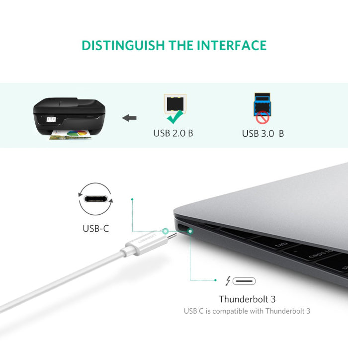 UGREEN USB-C to USB-B Printer Cable - 2 Meter / Black
