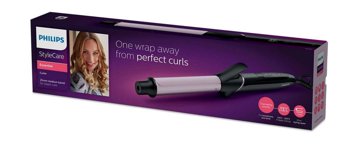 Philips StyleCare Hair Curler with Tourmaline Ceramic Coating, 8 Digital Heat Settings, 25mm Medium Barrel, BHB864/03 - Black/White