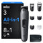 Braun All-in-One Series 3, 8in1 Grooming Kit, Ultra Sharp Blade, 14 Lengths, AIO3540 Metallic Black