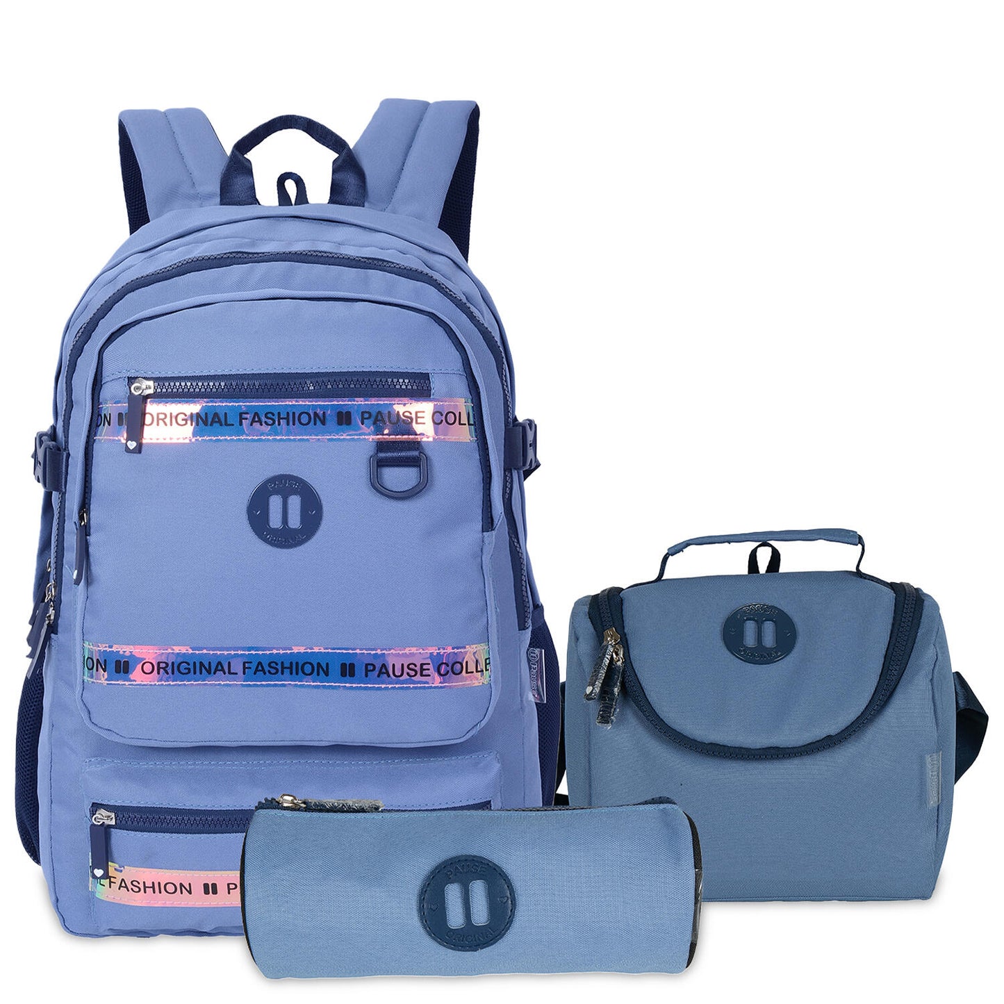 Pause Backpack  Bag 18 With Pencil case & Lunch Bag - Blue