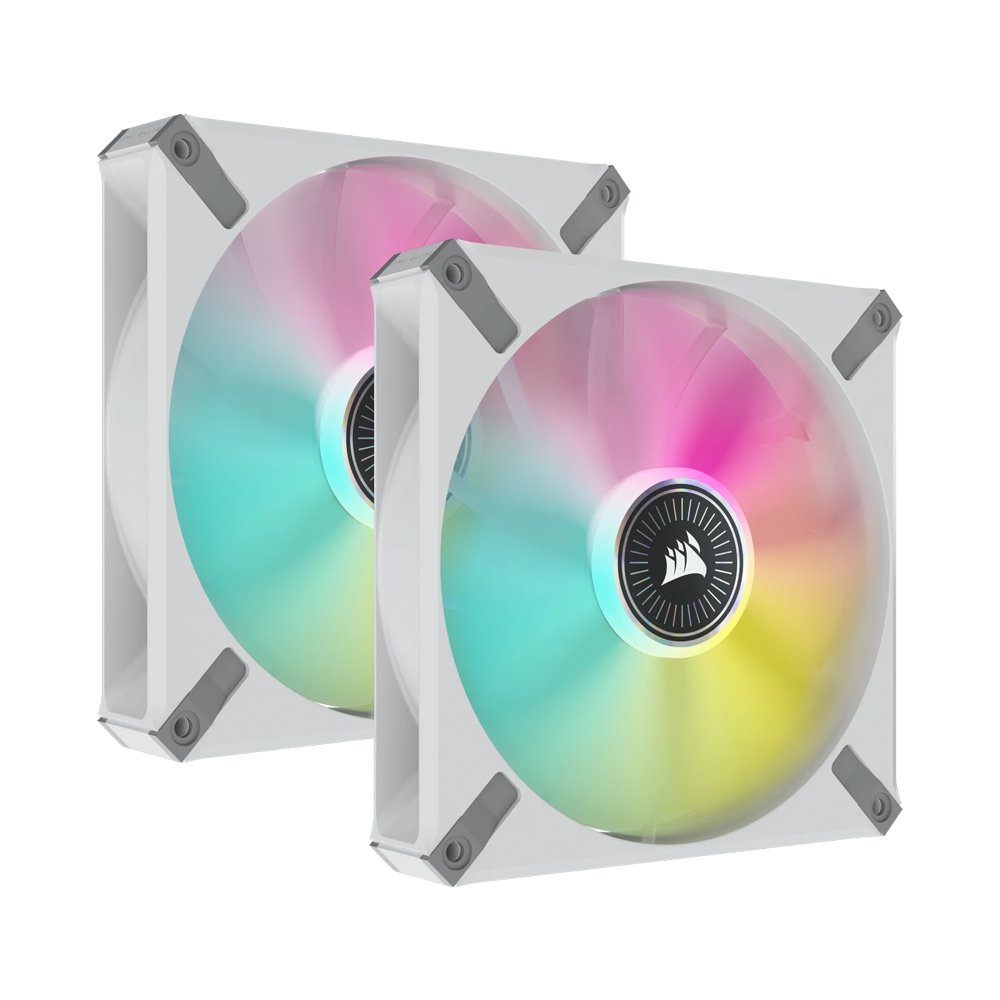 CORSAIR iCUE ML140 RGB ELITE Premium PWM Magnetic Levitation Fan Dual Fan Kit with iCUE Lighting Node Core - 140mm / White