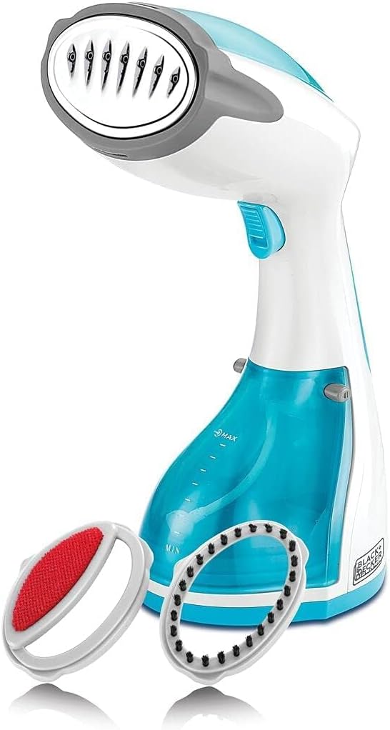 Black+Decker Handheld Fabric Steamer with Steam Jet Button and Lint Remover - 1200W / 260ml / White/Blue