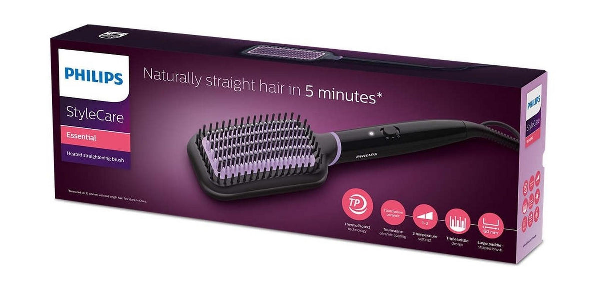 Philips Heated Straightening Brush with Ionic Care, 2 Heat Settings, BHH880/03 - Black/Violet