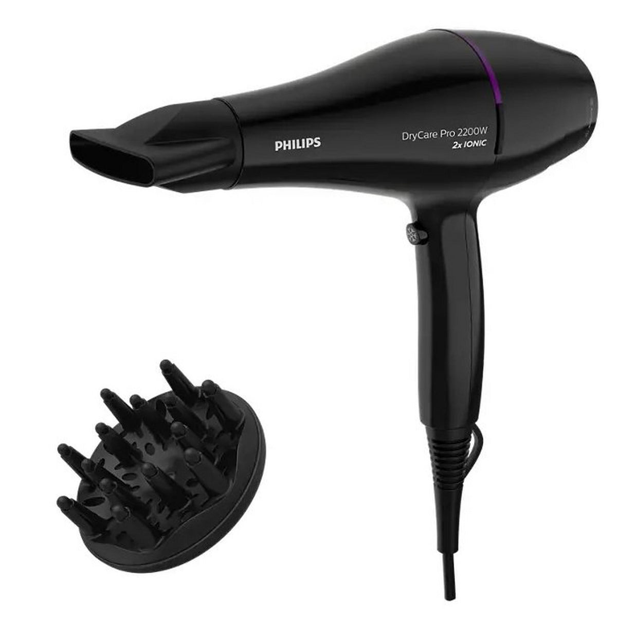 Philips Pro Hair Dryer with Fast-Protect Drying and Powerful Performance for Professional Results, 2200W, 3 Heat Settings, BHD274/03 - Black
