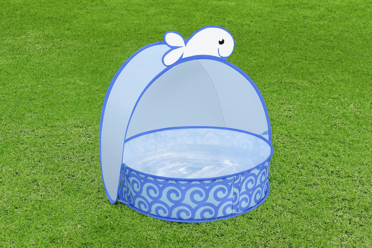 Bestway 78cm x 68cm x 60cm pop-up n' splash baby pool (contents:1 shade,1 pool,2 elastic straps,1 carry bag) age 2+