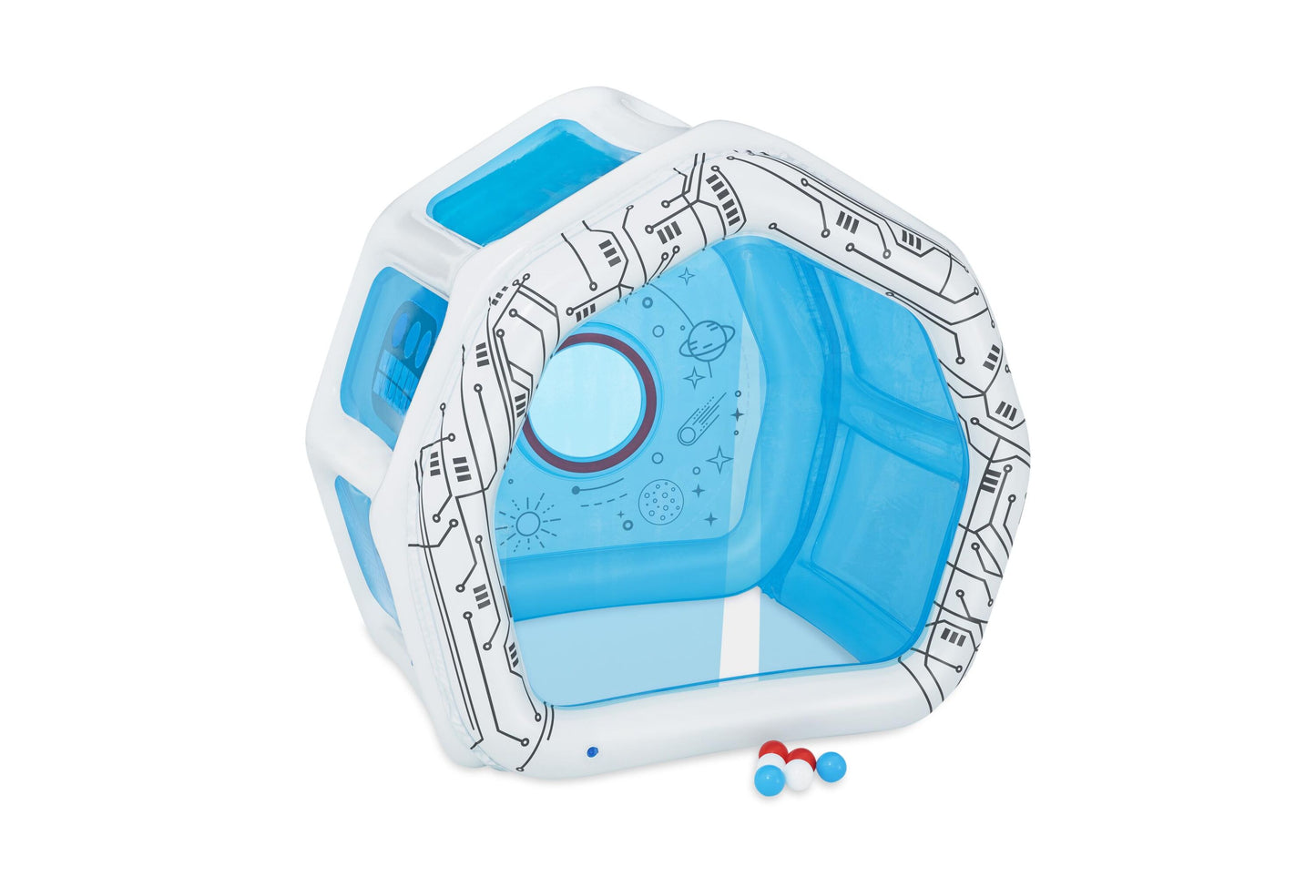 Bestway 49" x 41" x 46"/1.25m x 1.05m x 1.17m space station exploration playhouse (1 play house, 6 play balls, repair patch.) age 2+