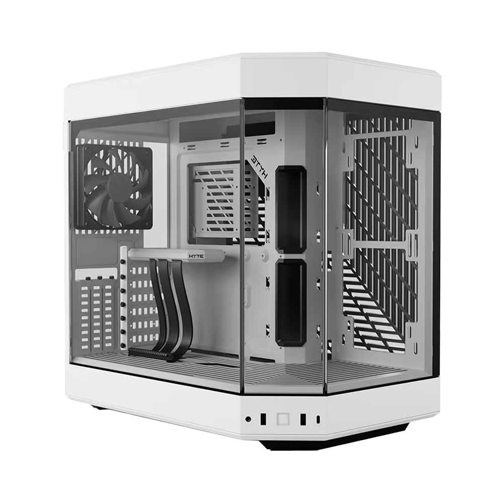 حافظة هايت Y60 ATX بزجاج مقوى بانورامي وحجرتين مع 3 مراوح، باللون الأبيض