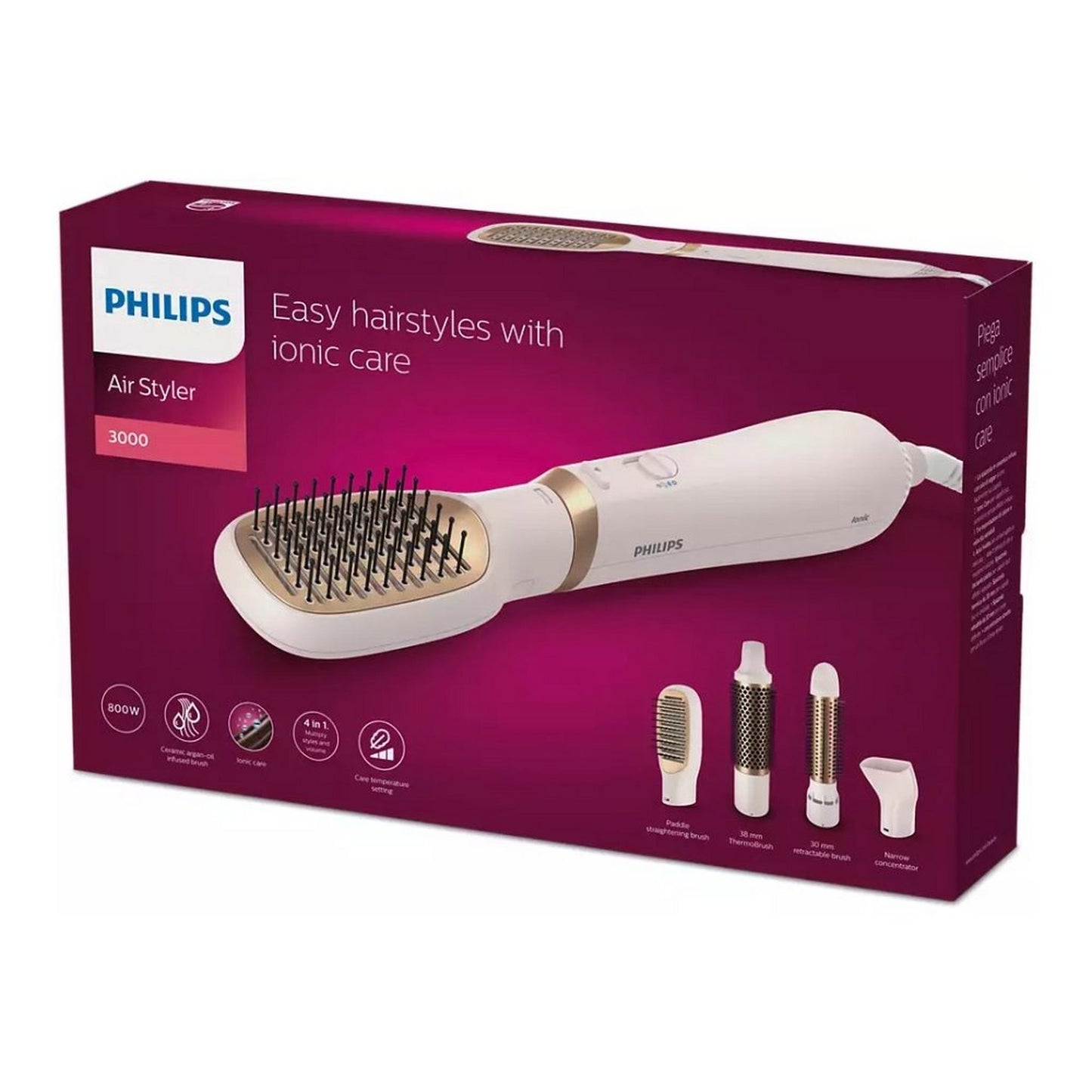 Philips 3000 Series Air Styler for Drying and Styling with Ionic Care, 800W, 3 Heat Settings, 4 attachments, BHA310/03 - Rose/Gold