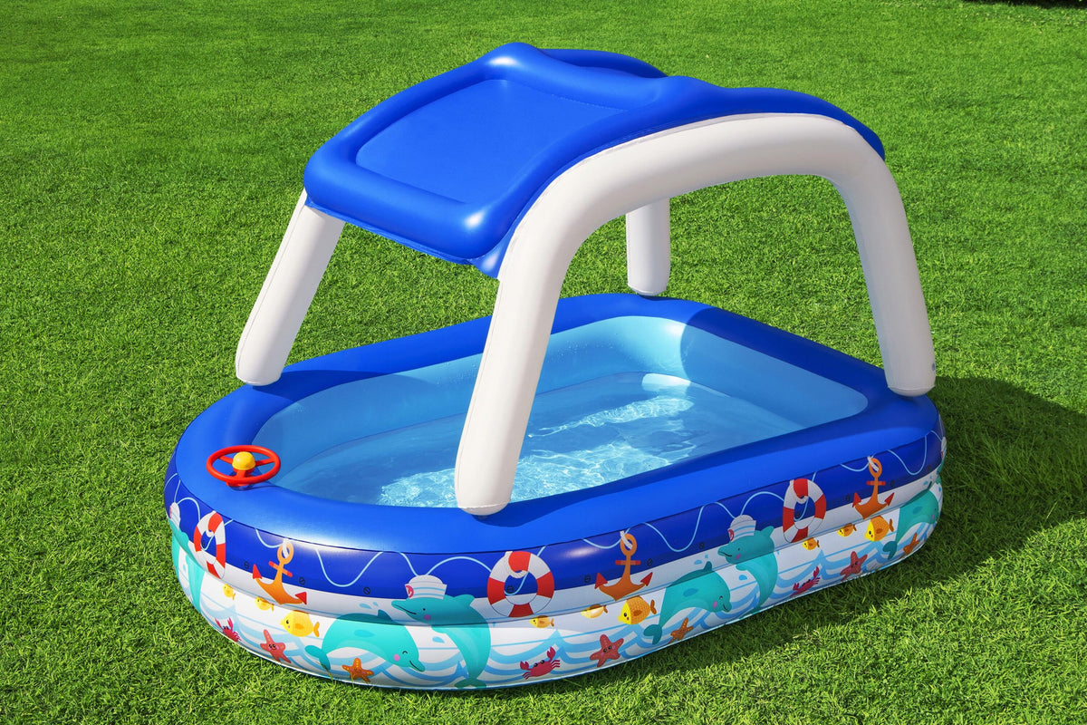Bestway 2.13M X 1.55M X 1.32M Sea Captain Family Pool (Contents:1 Pool, 1 Sun Shade, Repair Patch) Age 3+