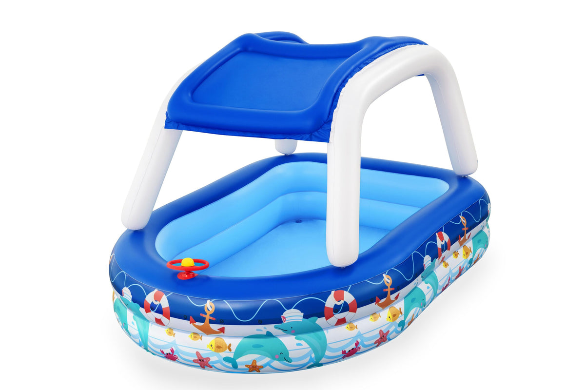 Bestway 2.13M X 1.55M X 1.32M Sea Captain Family Pool (Contents:1 Pool, 1 Sun Shade, Repair Patch) Age 3+