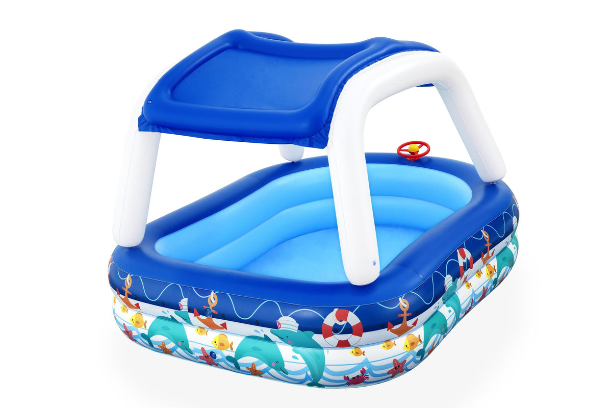 Bestway 2.13M X 1.55M X 1.32M Sea Captain Family Pool (Contents:1 Pool, 1 Sun Shade, Repair Patch) Age 3+