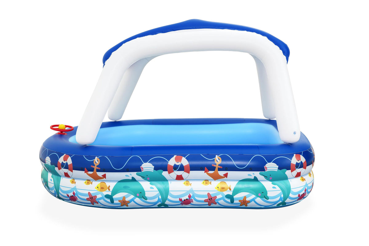 Bestway 2.13M X 1.55M X 1.32M Sea Captain Family Pool (Contents:1 Pool, 1 Sun Shade, Repair Patch) Age 3+