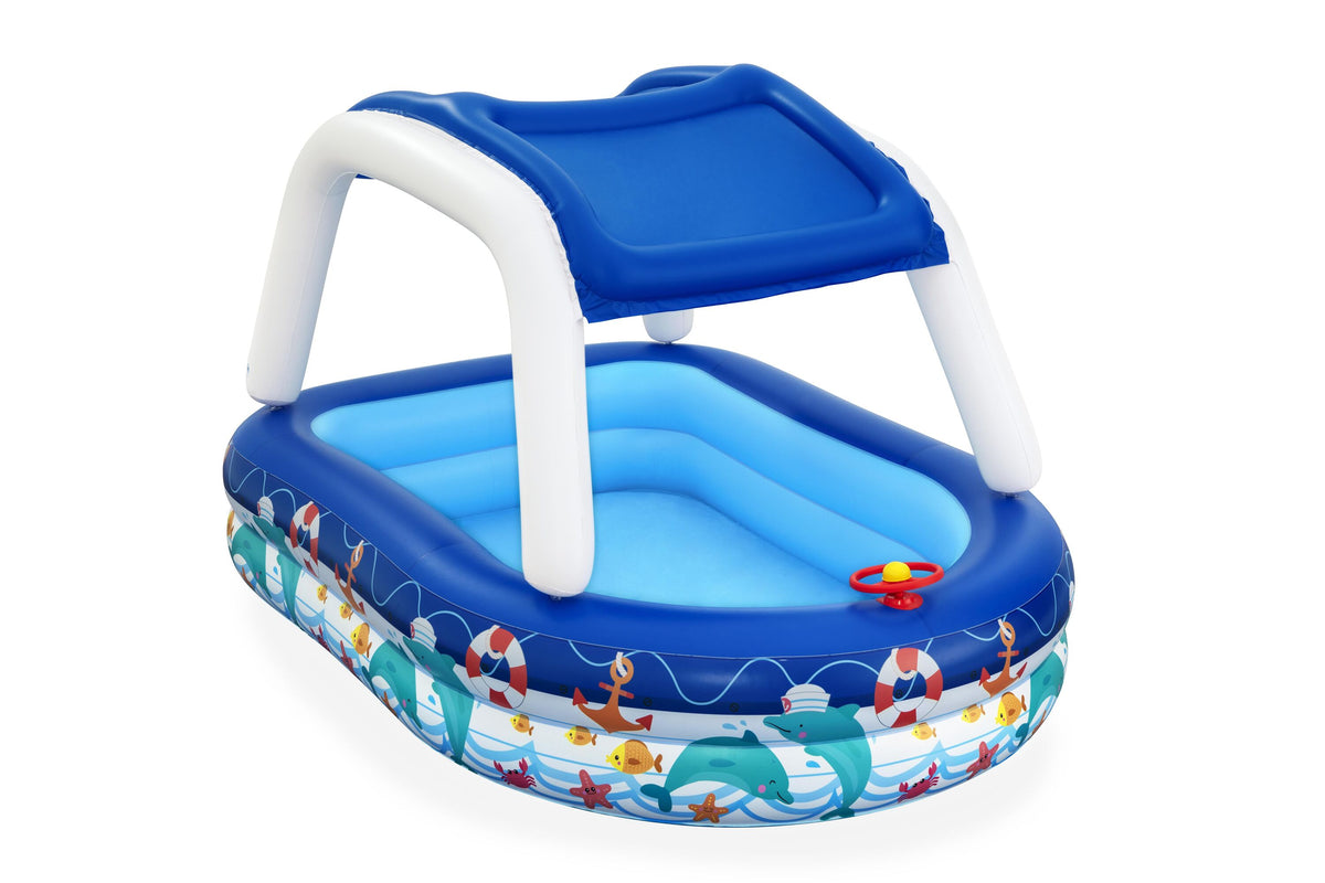Bestway 2.13M X 1.55M X 1.32M Sea Captain Family Pool (Contents:1 Pool, 1 Sun Shade, Repair Patch) Age 3+