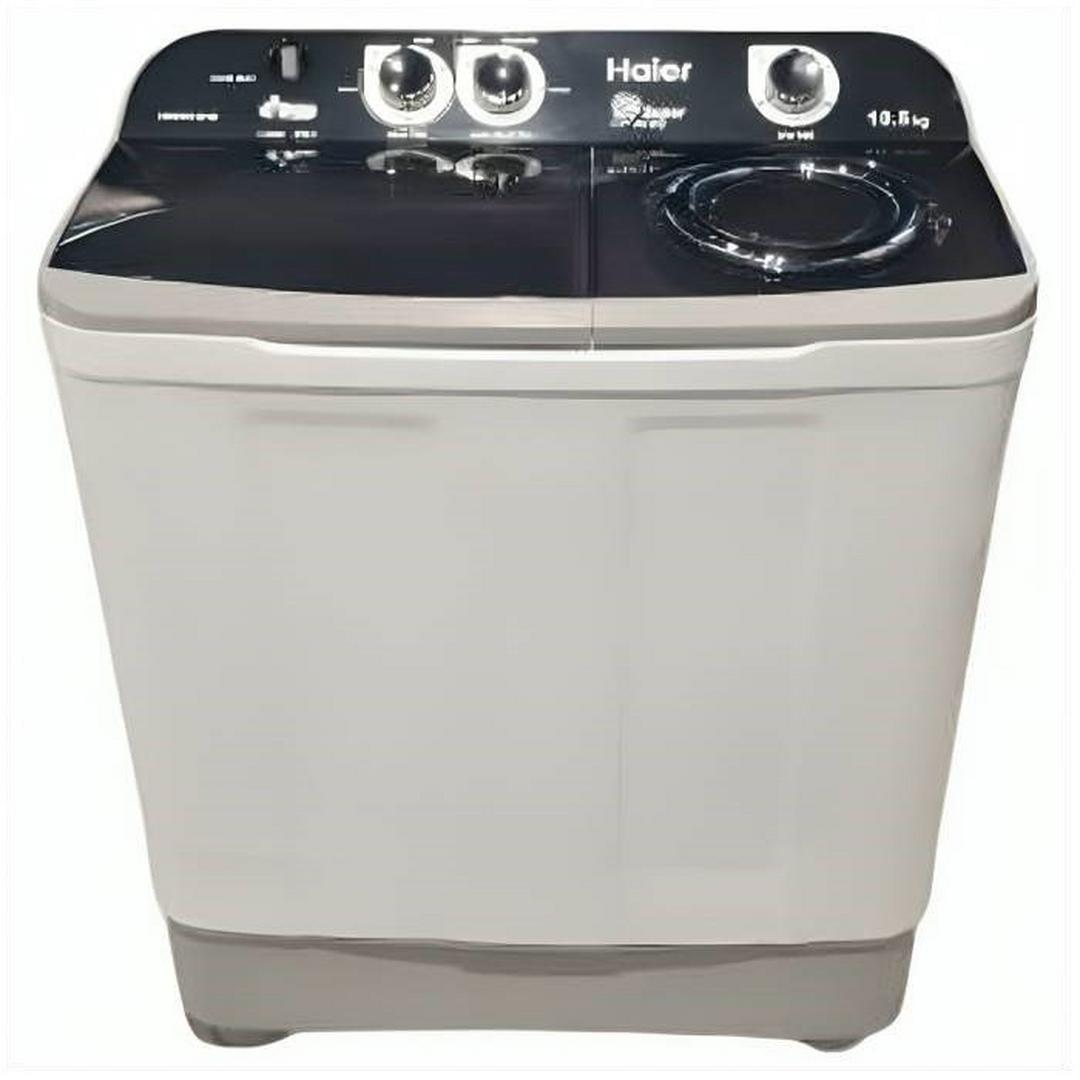 Haier Twin Tub Washer, 10.5 Kg Washing Capacity, 6 Kg Spin Capacity, Hwm105-M186 - White & Gray