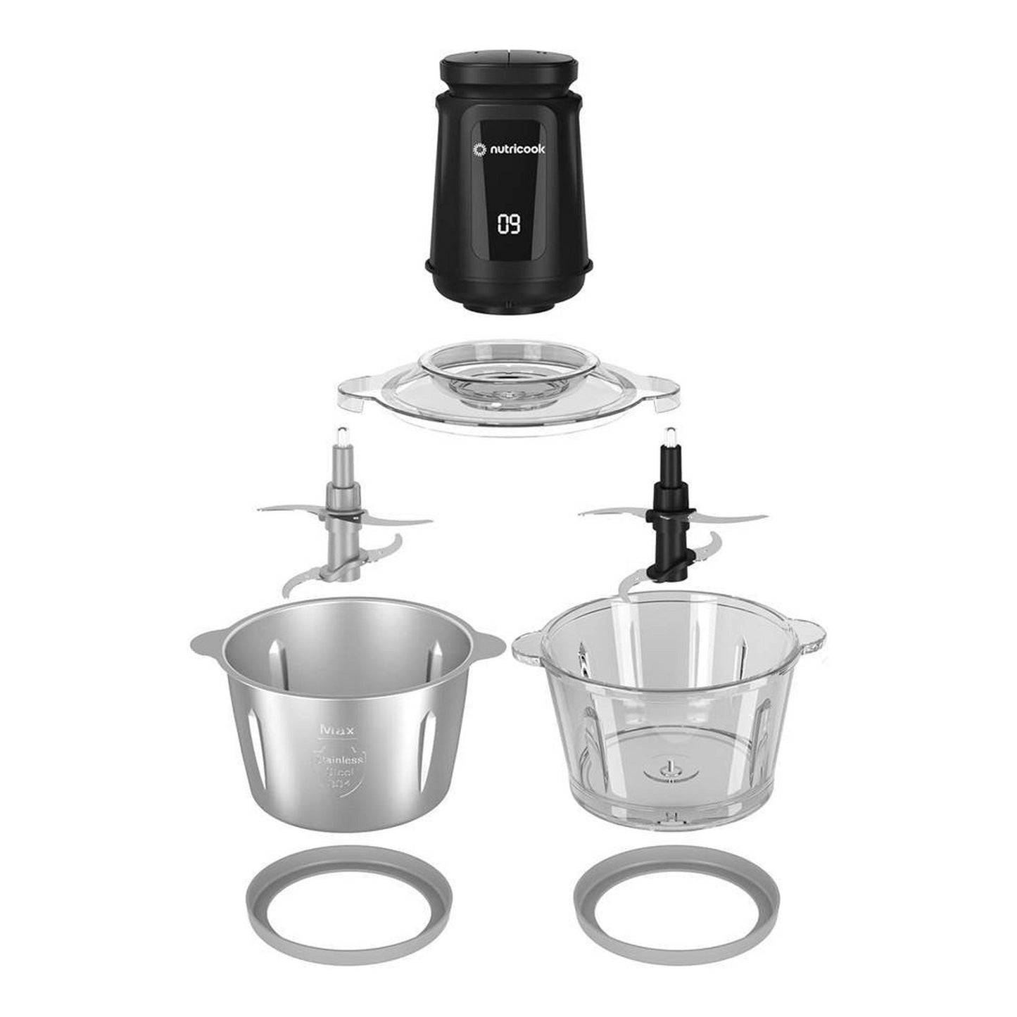 Nutricook XXL Food Chopper With 2L Glass & Stainless steel Bowl, 500W, NC-CH2000 - Black