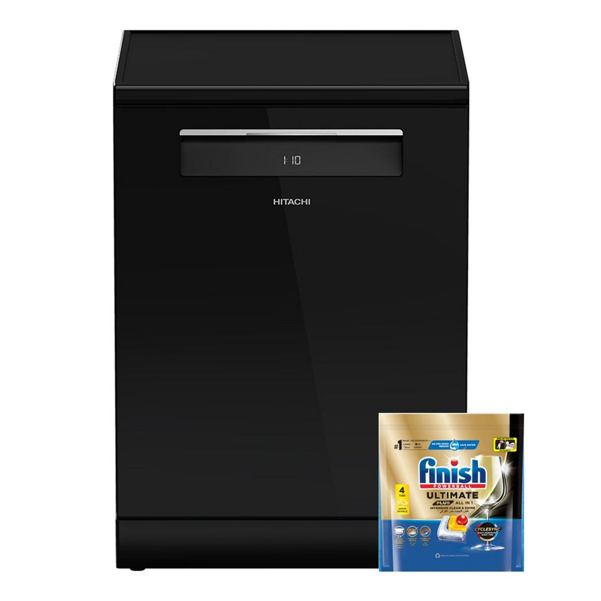 Hitachi Free Standing Dishwasher, 8 Programs, 15 Settings, HDF-F158CVGB - Black