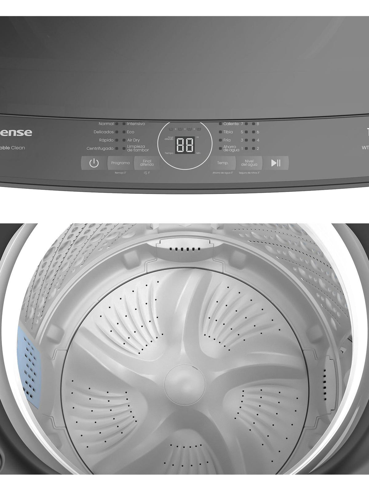 Hisense Top Load Washing Machine, 10 KG Capacity WT3K1023UT - Grey