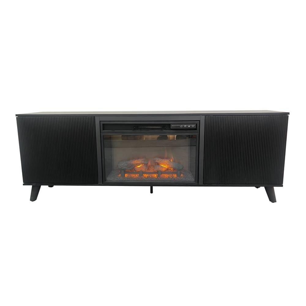 Wansa Up to 75-inch TV Stand with Fireplace Insert, KS-0262 - Black