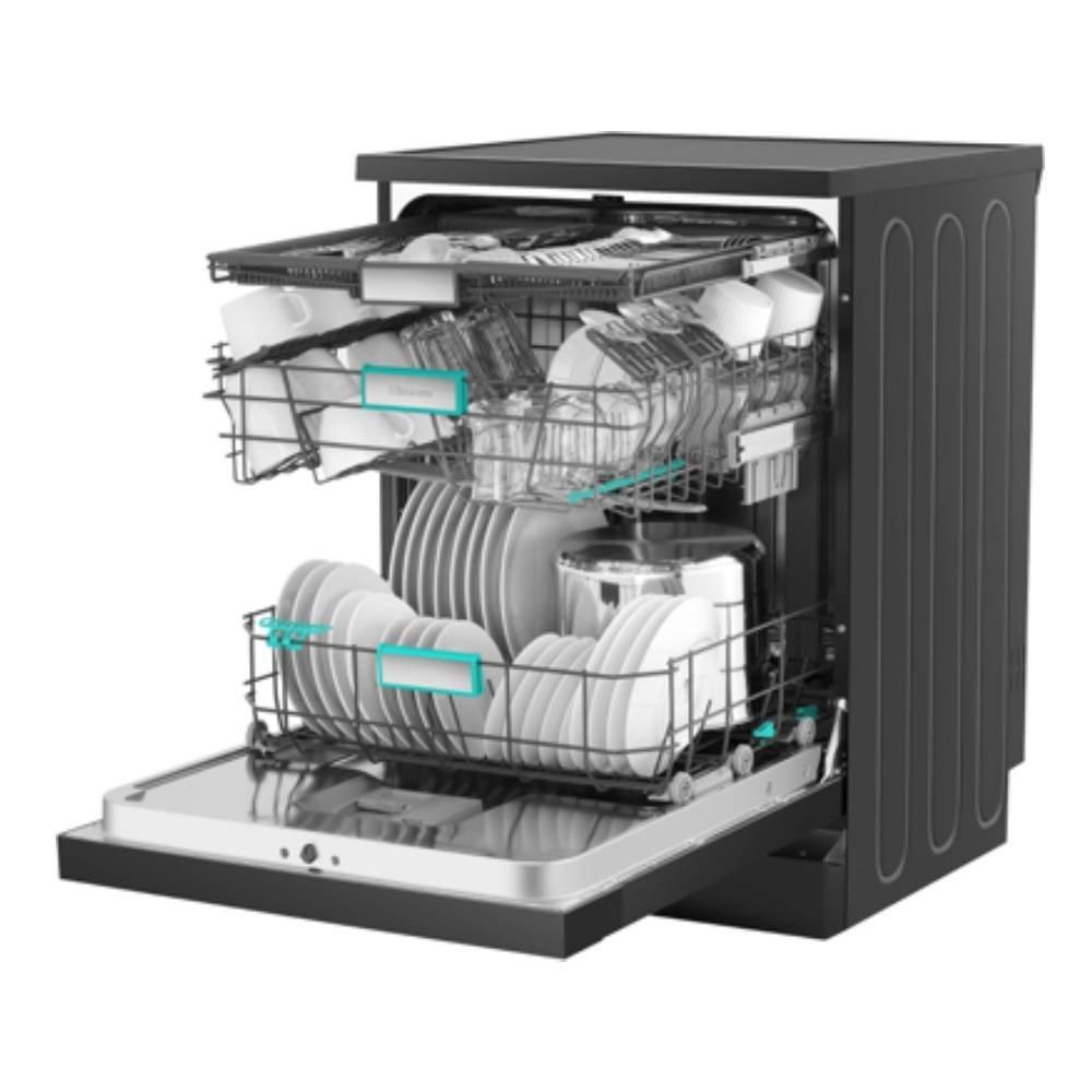 Hisense Free Standing Dishwasher, 8 Programs, 16 Place Settings, 3 Sprayers, HS673C90BME - Black